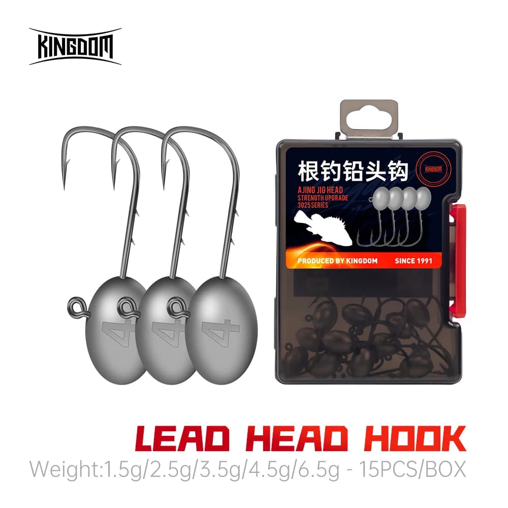 Kingdom 15 têtes plombées pêche 1.5g à 6.5g - hameçons aiguisés pour leurres souples crankbaits