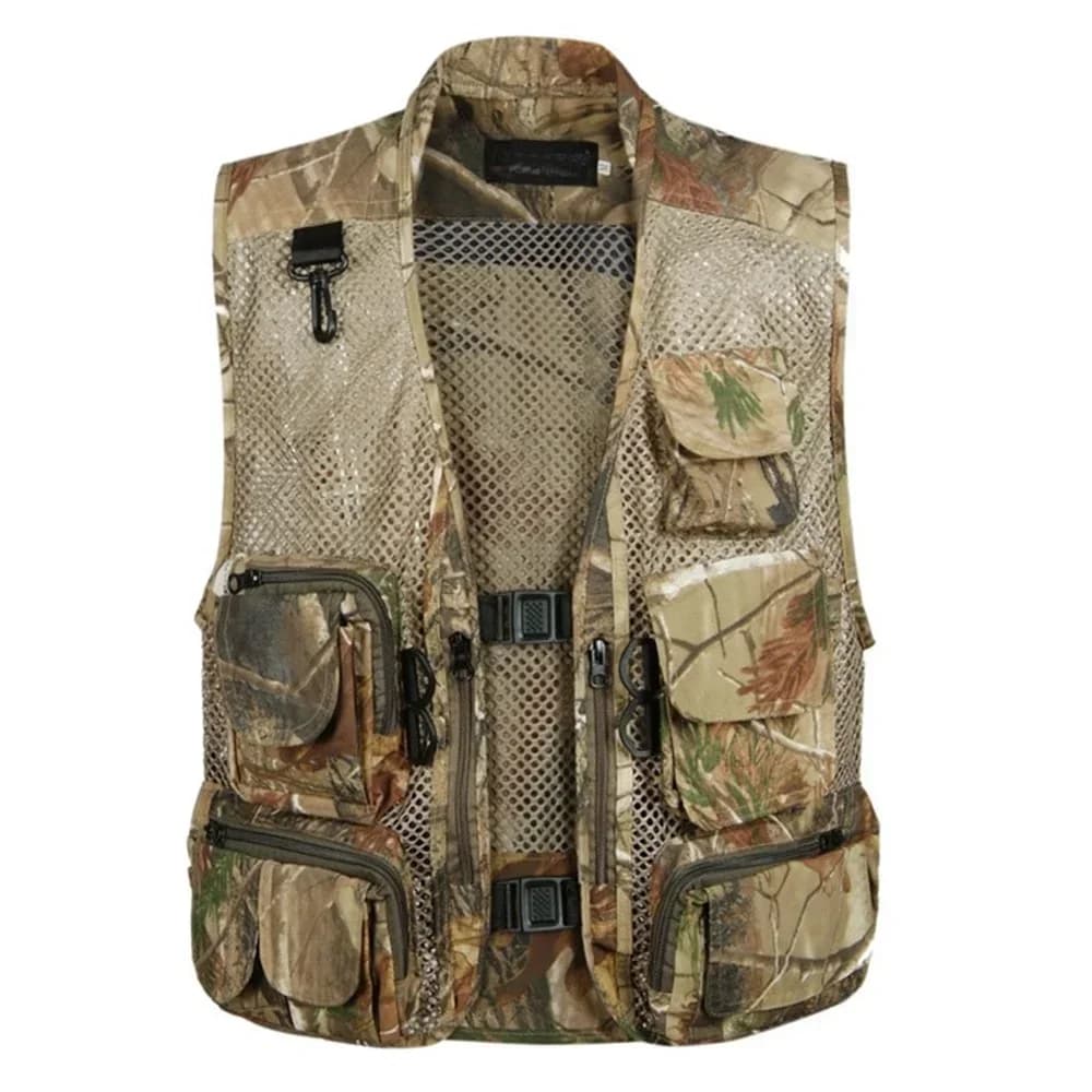 Veste sans manches camouflage vert pêche été pour hommes - Veste mesh respirante multi-poches photographe