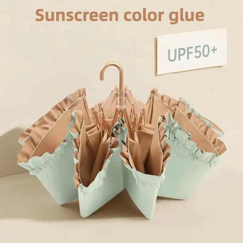 Parapluie canne courbé dentelle couleur : protection UV UPF50+ léger portable, parasol femme pêche
