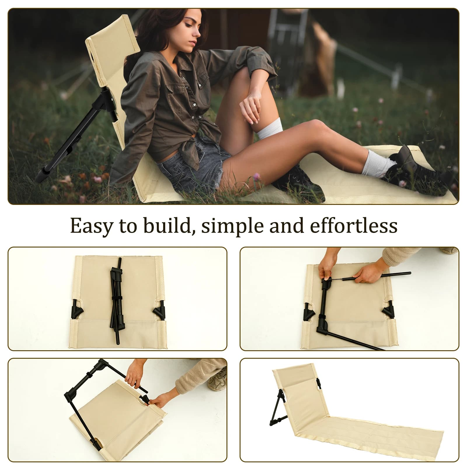 Chaise paresseuse camping Oxford pliable - Dossier confortable pour pêche et pique-nique