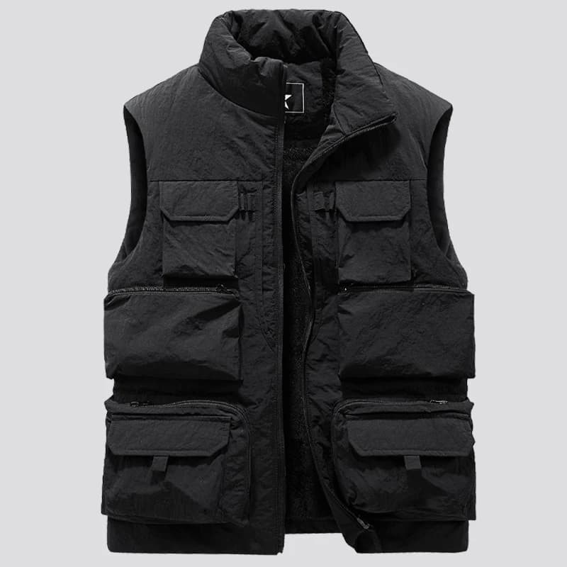 Veste multi-poches grande taille 6XL pour hommes - Gilet d'hiver chaud sans manches polaire mode