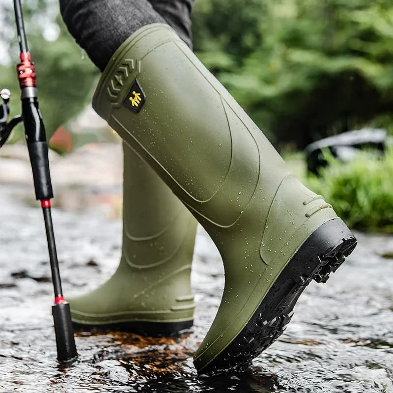 Bottes pluie travail homme hautes imperméables - Chaussures pêche antidérapantes caoutchouc chaudes montantes