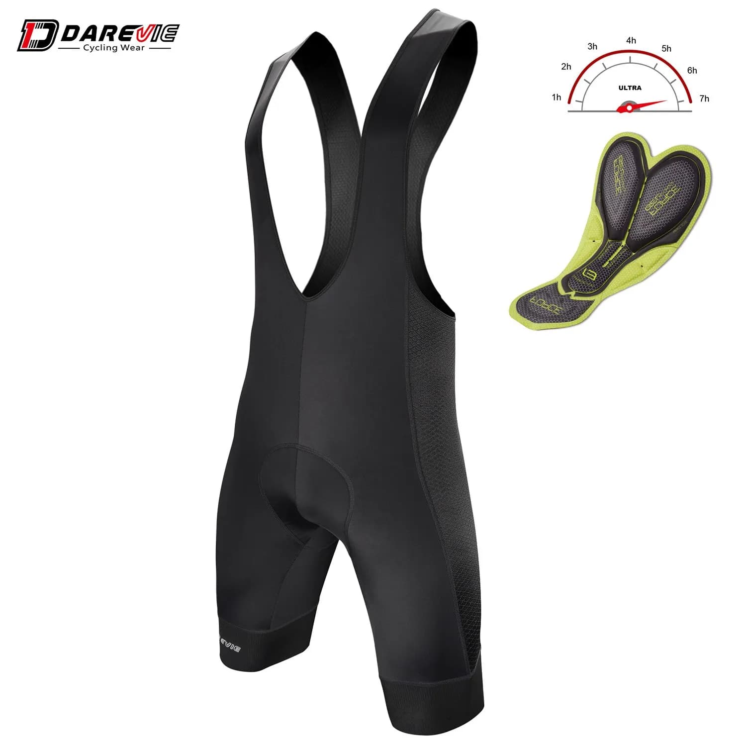 Cuissard cyclisme homme professionnel DAREVIE avec gel 3D 6 heures et grip jambes 7cm pour compétition VTT
