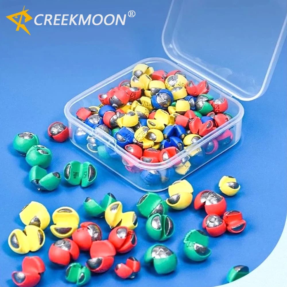 Set de 50 plombs de pêche rapides à ouvrir, plombs ronds avec clip anti-abrasion et colle,