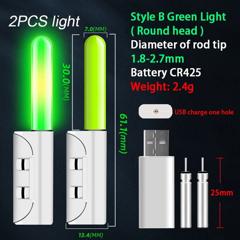 2 Flotteurs lumineux LED pour canne à pêche, rechargeables par USB, pour la pêche de nuit CR425