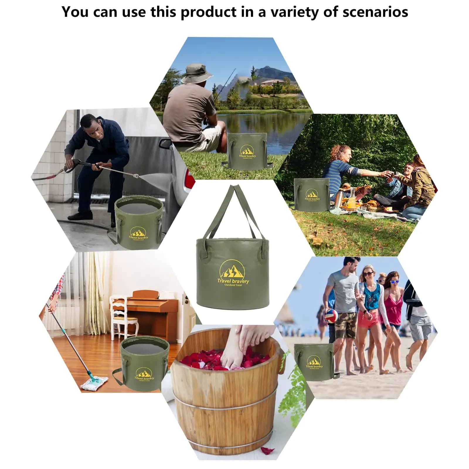 Seau pliable portable 10L 5L pour pêche et camping - Rangement légumes fruits eau activités outdoor