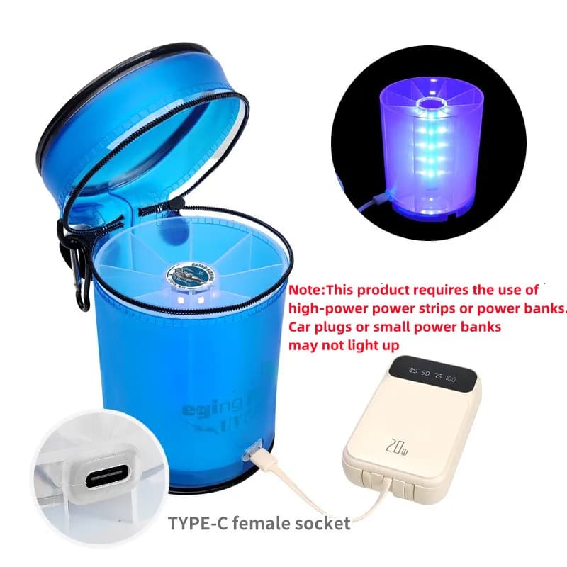 Boîte de rangement pêche UV pour leurres lumineux - Coffret équipement mer avec éclairage pour leurres calamars