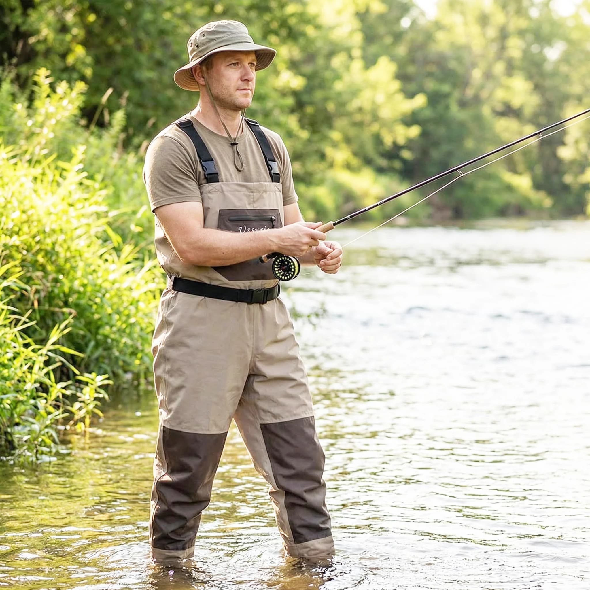Waders respirants pieds-nus pêche à la mouche - Combinaison étanche poitrine légère hommes femmes