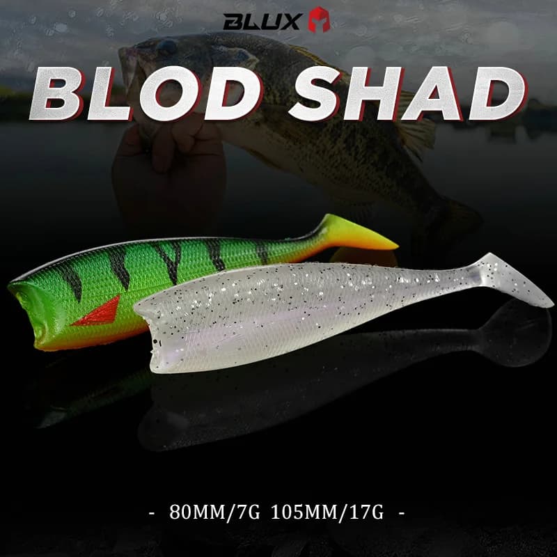Leurre souple BLUX BLOD SHAD 80mm 105mm pour bar et loup, leurre silicone avec tête plombée