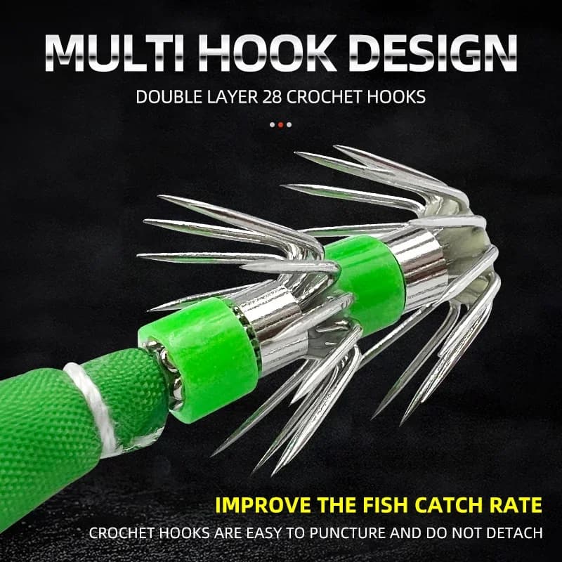 5 hameçons luminescents pour calmar avec manchon en tissu double couche et leurres bioniques pour la pêche