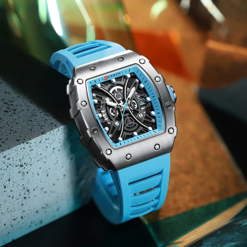 Montre homme CURREN 3D top marque quartz acier inox étanche créative bracelet silicone horloge