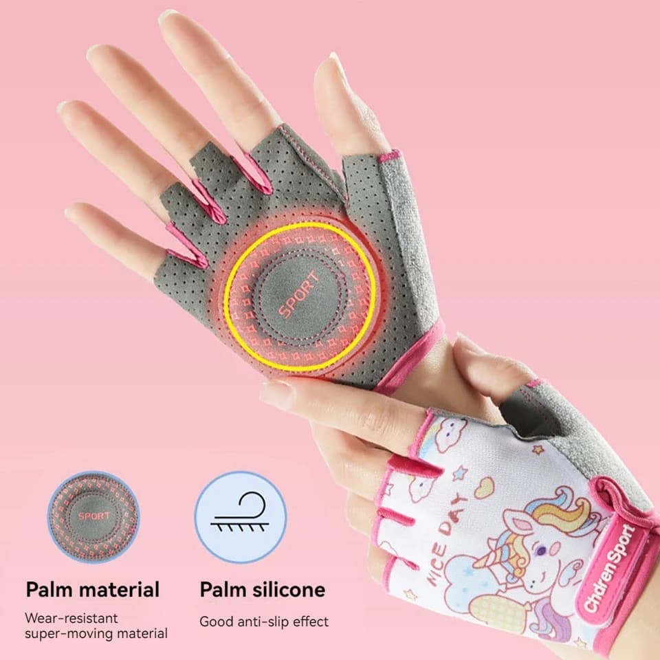 Gants vélo enfants GTUBIKE doigts coupés protection sport cyclisme motifs dinosaure licorne 3-12 ans