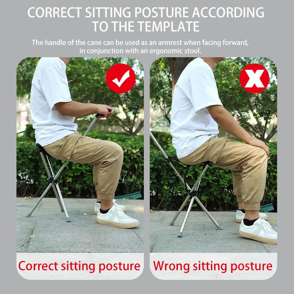 Chaise canne pliable pour personnes âgées - Aide à la marche et siège de randonnée léger