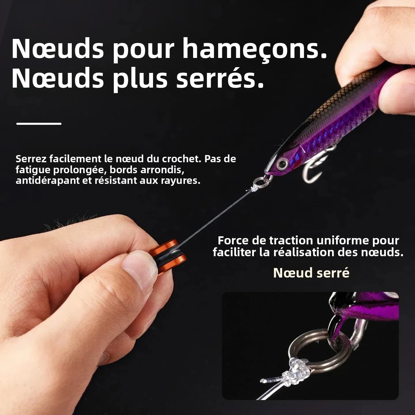 Anneaux de serrage en alliage pour pêche coupe-ligne antidérapants protection mains et moulinet outil nœud bas de ligne