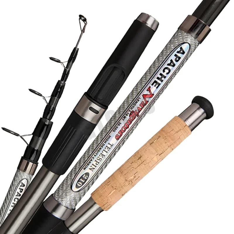 Canne à pêche télescopique carpe 2.1m à 3.6m portable longue portée 50-150g manche bois pêche spinning