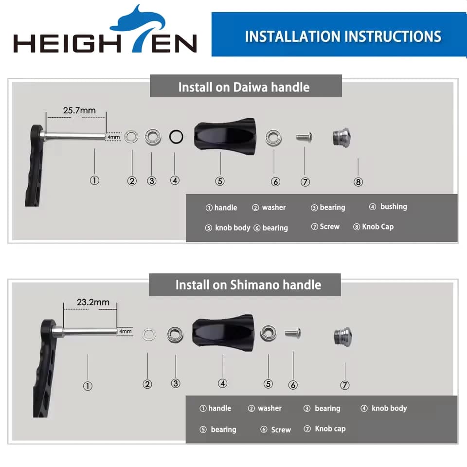 Manivelle HEIGHTEN aluminium 21mm pour moulinet Shimano Type A Daiwa Type S 1000 à 3000 pêche sportive