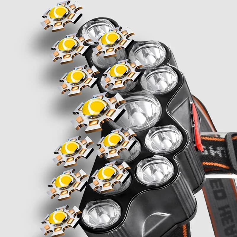 Puissante frontale 5/11 LED avec batterie intégrée 18650 USB rechargeable pour pêche camping extérieur