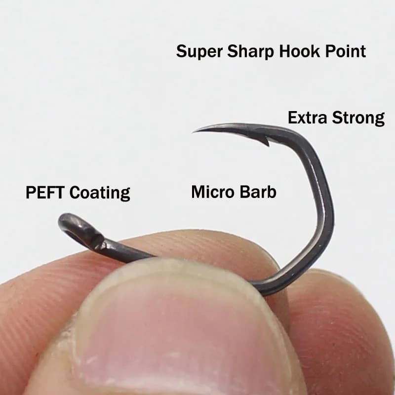 20 hameçons carpe à pointe perçante revêtus PTFE, acier inoxydable haute résistance pour pêche spécifique
