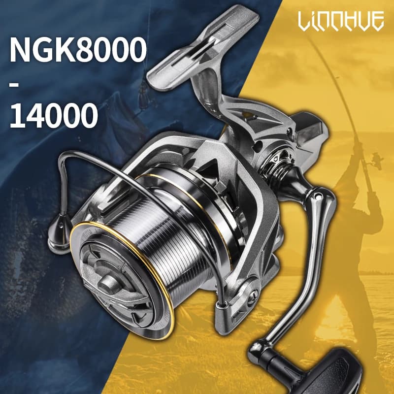 Gros moulinet spinning LINNHUE 8000 à 14000 frein 20kg - Puissant pour pêche en mer gros poissons et pêche sportive