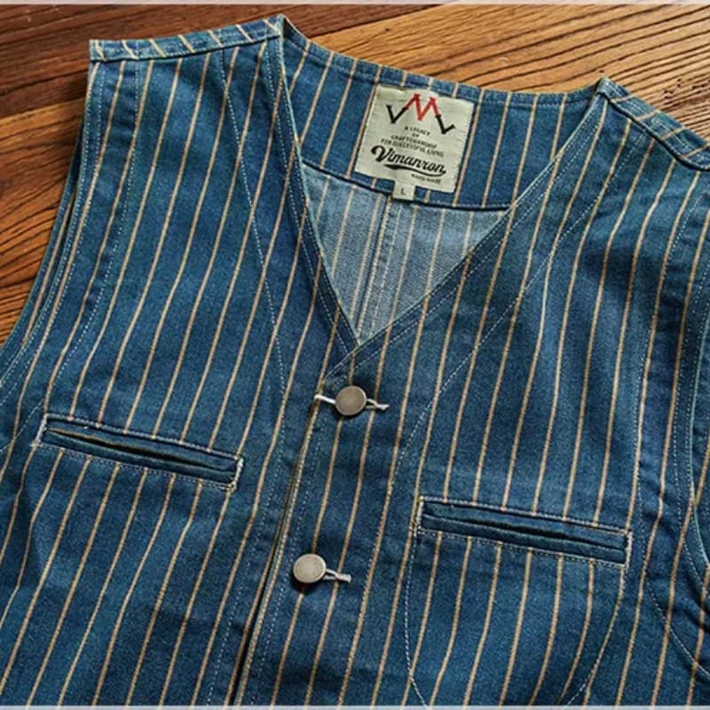 Veste denim cargo pêche homme vintage multi-poches col V port plié mode pêche pratique