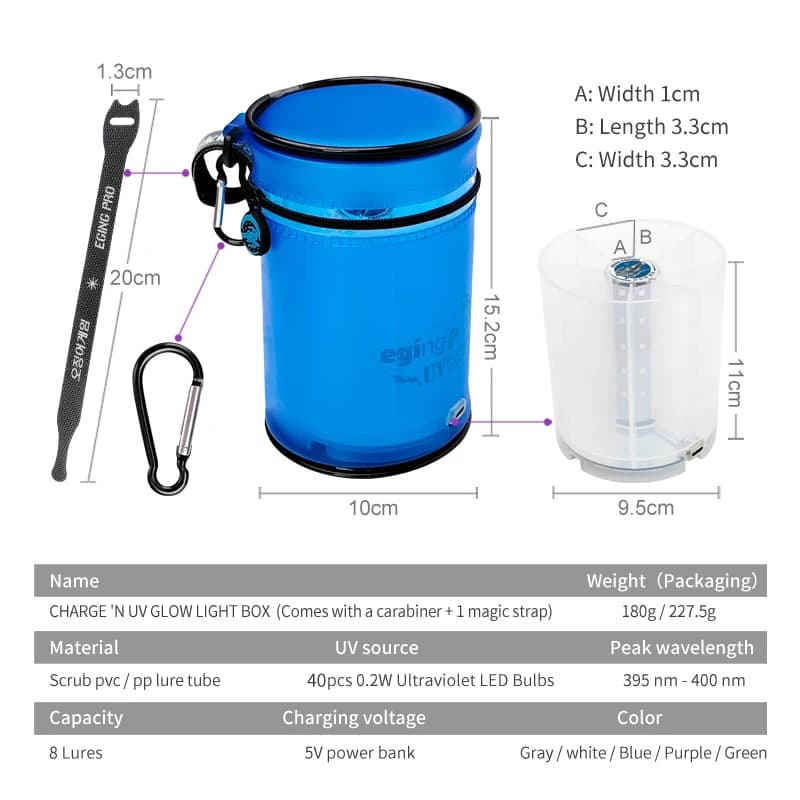 Boîte de rangement pêche UV pour leurres lumineux - Coffret équipement mer avec éclairage pour leurres calamars