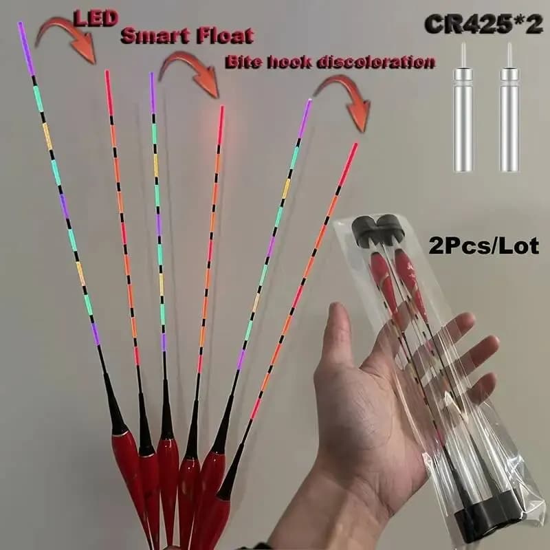 2 Flotteurs Électroniques LED Attractifs, Indicateur de Touche Changeant de Couleur avec Pile CR425, Accessoires de Pêche