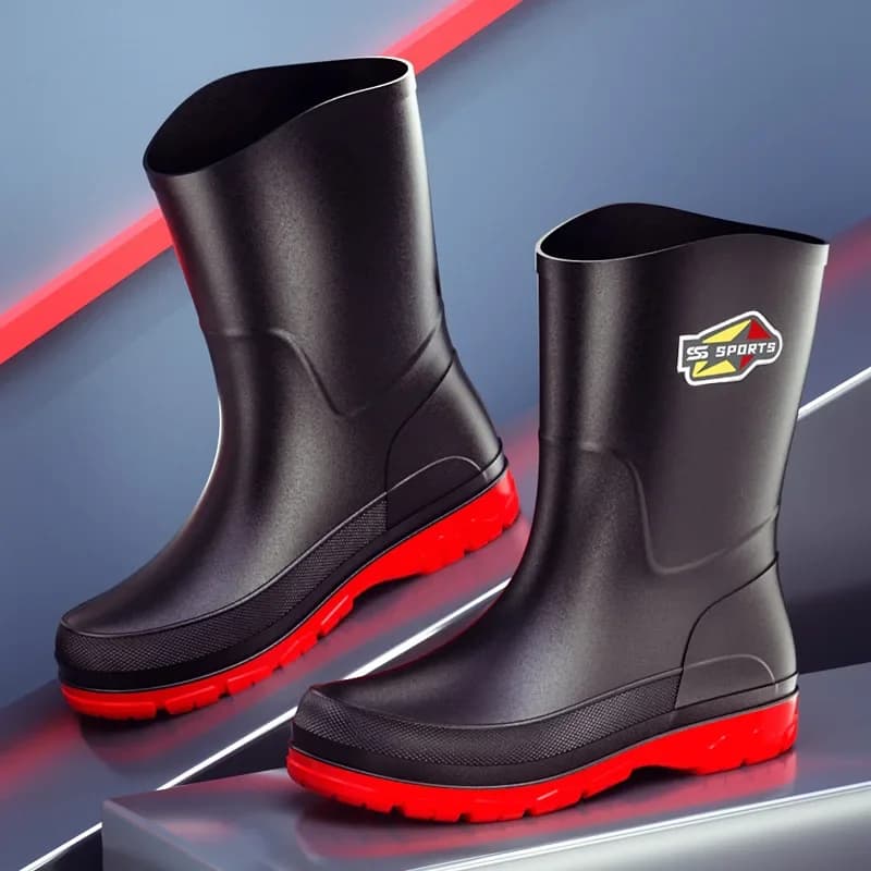 Bottes de pêche mi-mollet homme noir pur - Chaussures imperméables antidérapantes tailles 30-48 écologiques