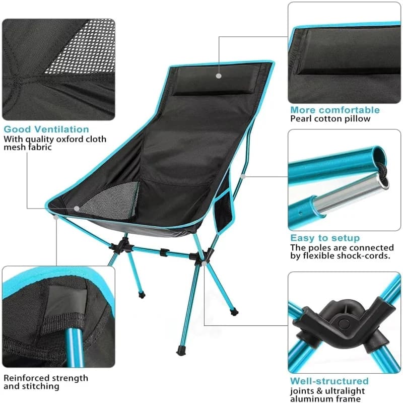 Chaise pliante extérieure ultra-légère en forme demi-lune - Siège aluminium pour pêche et camping