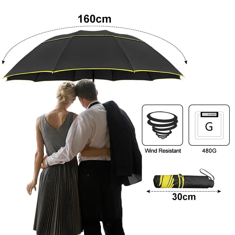 Parapluie double résistance au vent 130cm - Grand format pliant non automatique - Hommes femmes famille