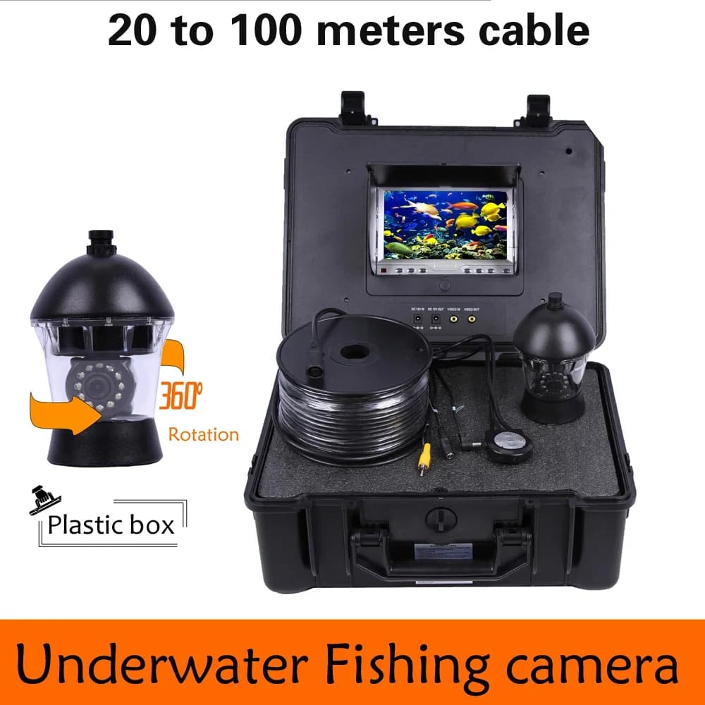 Caméra de pêche sous-marine rotative 360° avec câble 20-100m et écran 7 pouces pour enregistrement vidéo