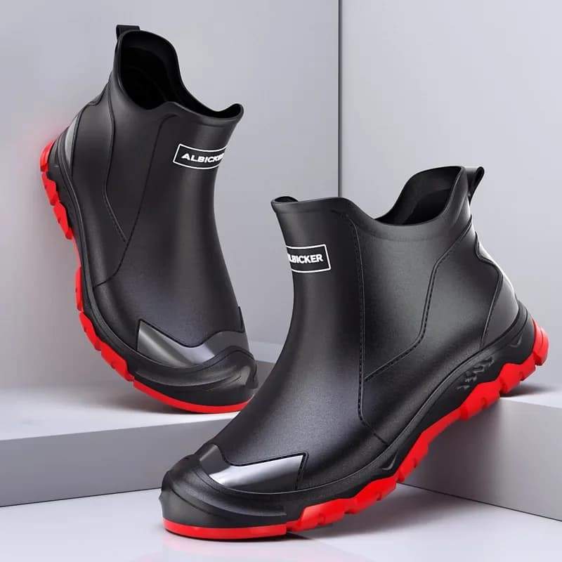 Bottes pluie homme noires courtes tube étanches anti-salissures style coréen pêche urbaine