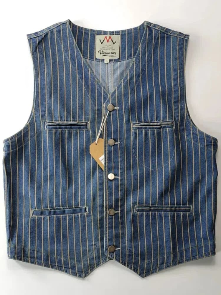 Veste cargo sans manches en denim lavé pour homme, décontractée à multiples poches et col V,