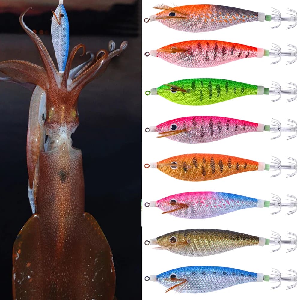 Leurre de pêche lumineux appât calmar crevette seiche 11cm 13.4g avec plomb intégré pour la pêche en mer