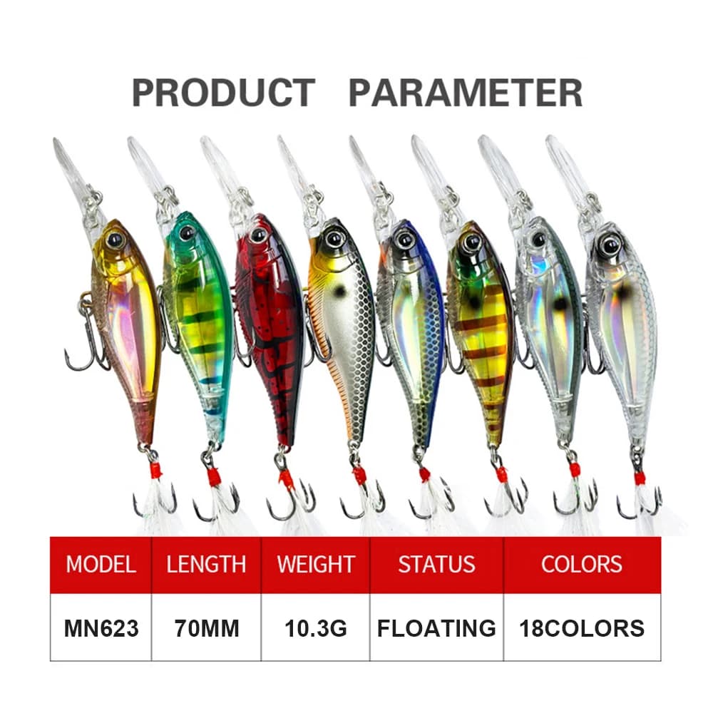 Leurre flottant minnow 7cm pour truite et perche - Wobbler longue portée 10.3g accessoire pêche MN623