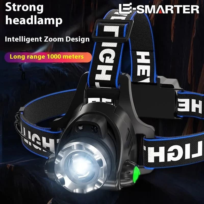 Lampe frontale LED puissante zoom télescopique USB rechargeable étanche pêche travail