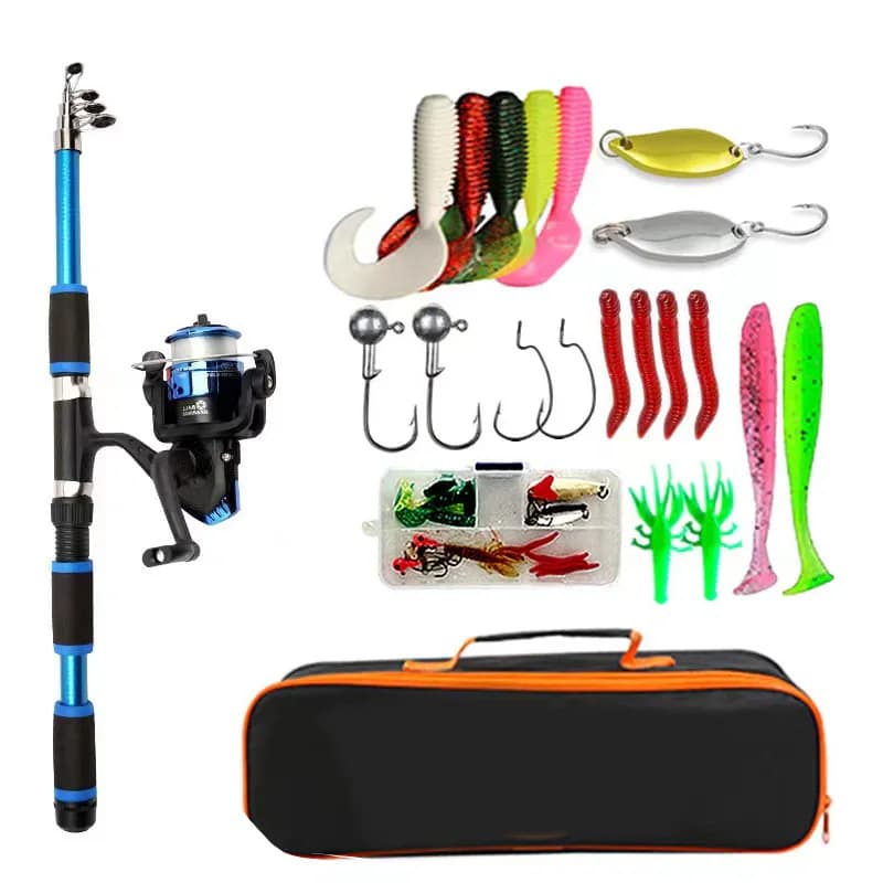 Kit de pêche télescopique complet avec canne, moulinet, leurres et hameçons pour voyage