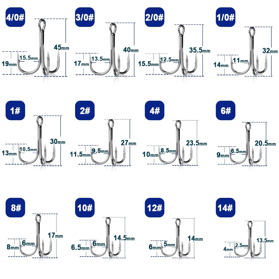 Hameçons triples 25-50pcs pour leurres durs pêche mer et eau douce avec ardillon pointu