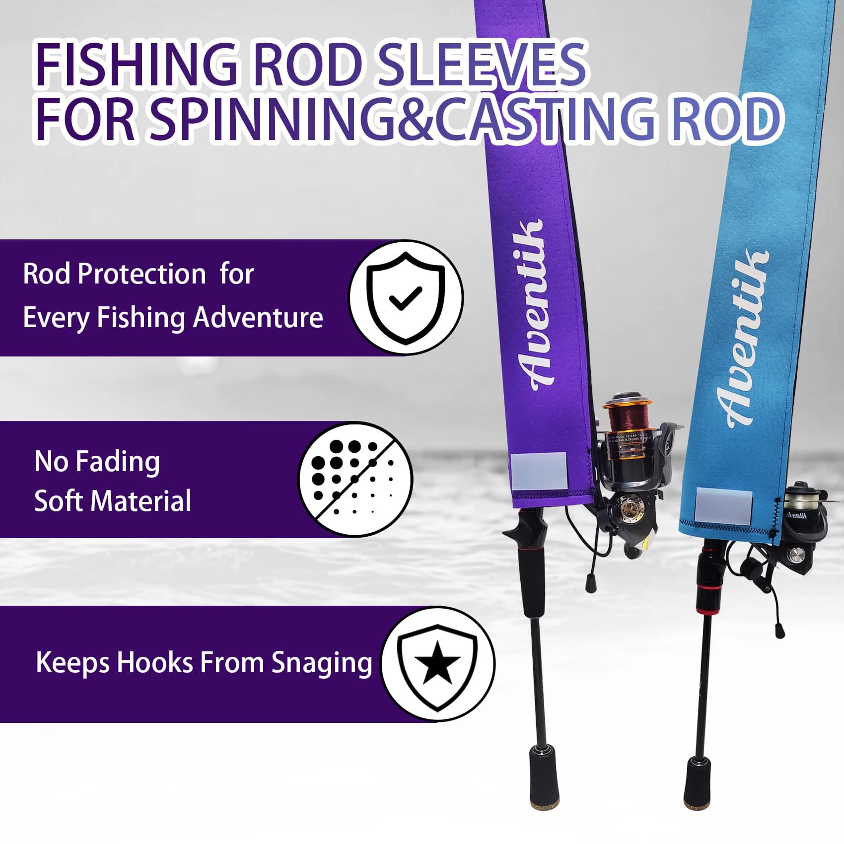 Gaine néoprène respirante Aventik pour canne à pêche - Étui flottant protecteur pour cannes spinning, casting et trolling