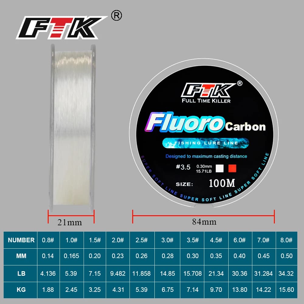 Ligne fluorocarbone FTK rose 100m pour leurres - Leader souple pêche à la mouche 4-34LB
