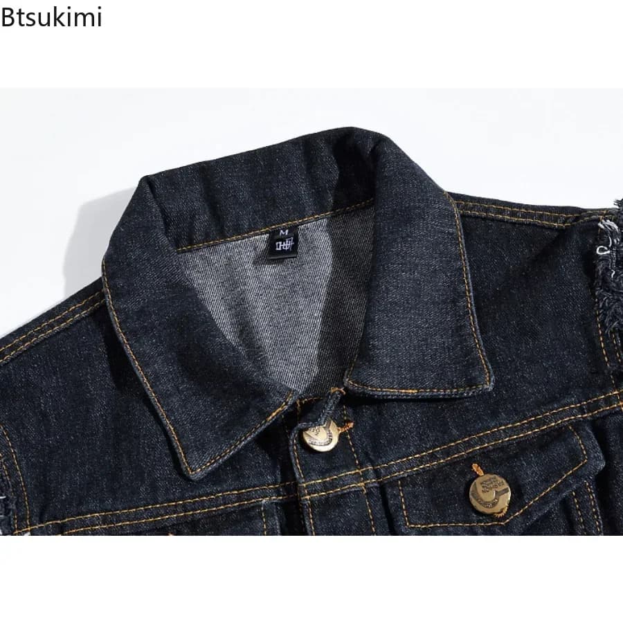 Veste sans manches denim jean homme 2025 mode cowboy extérieur gilet noir bleu veston