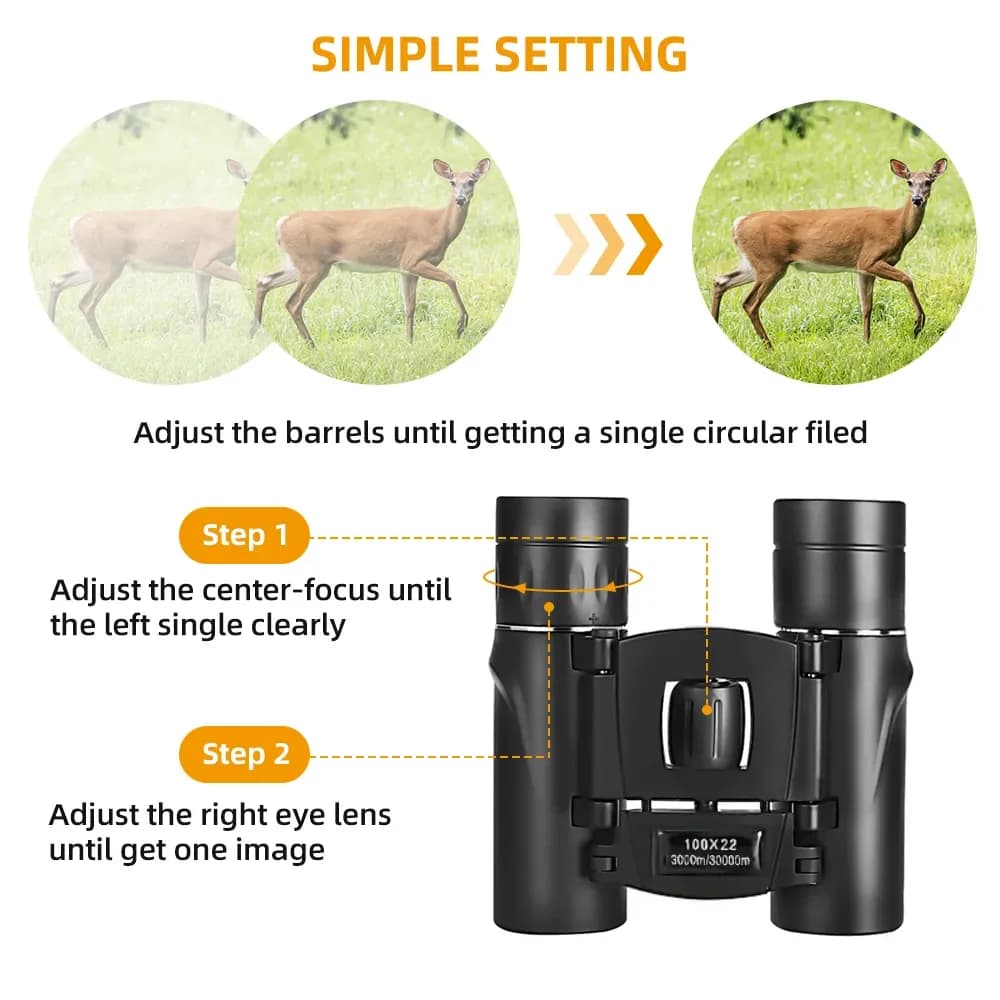 Jumelles professionnelles 100x22 vision nocturne portable pour camping pêche observation longue distance