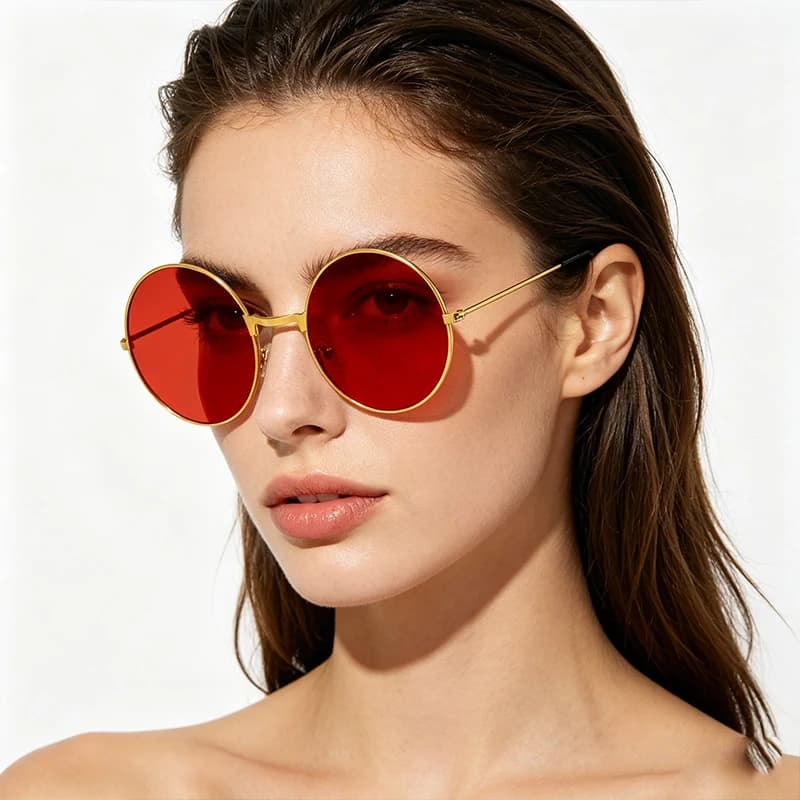 Lunettes de soleil vintage rondes homme femme - Design océan rouge jaune pour pêcheurs élégants