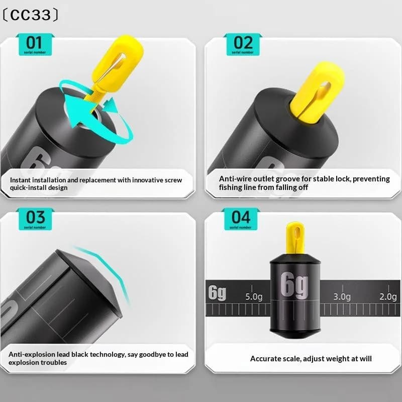 5 plombs de pêche ajustables en forme de goutte d'eau avec système d'alerte proportionnel - CC33