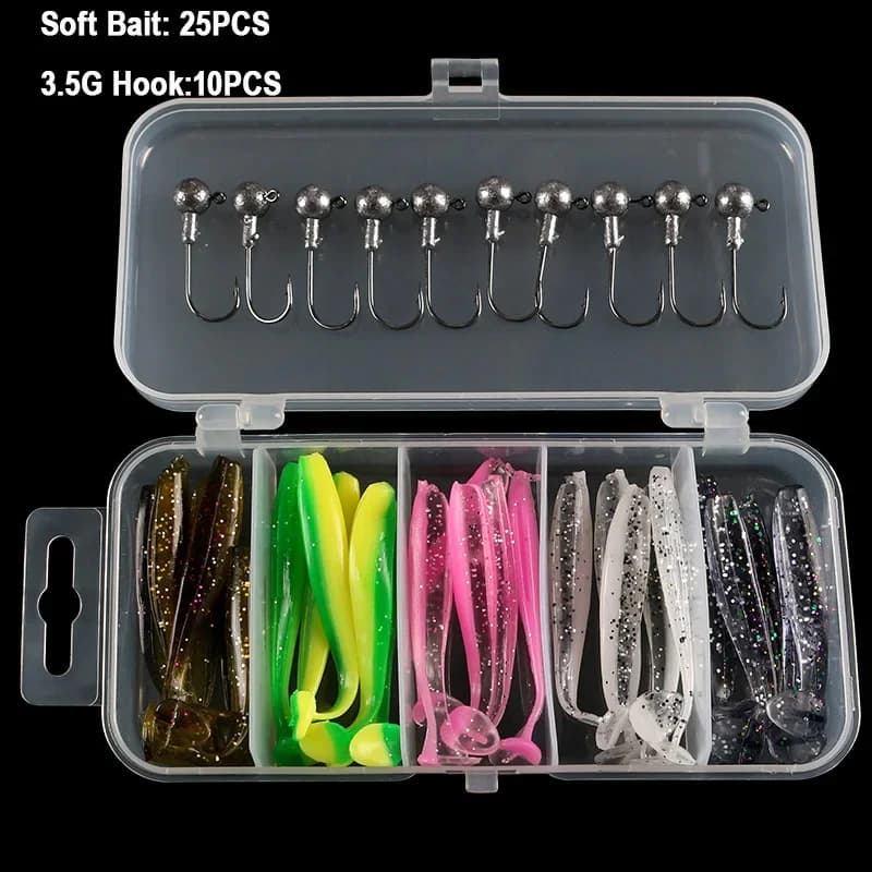 Kit 25 leurres souples Perch Warbler - Appâts vers à queue torsadée avec têtes plombées