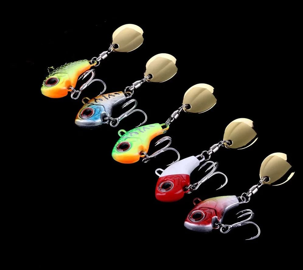 Set de 5 leurres métalliques vibrants pour pêche en mer : cuillers tournantes, spinnerbaits et leurres durs