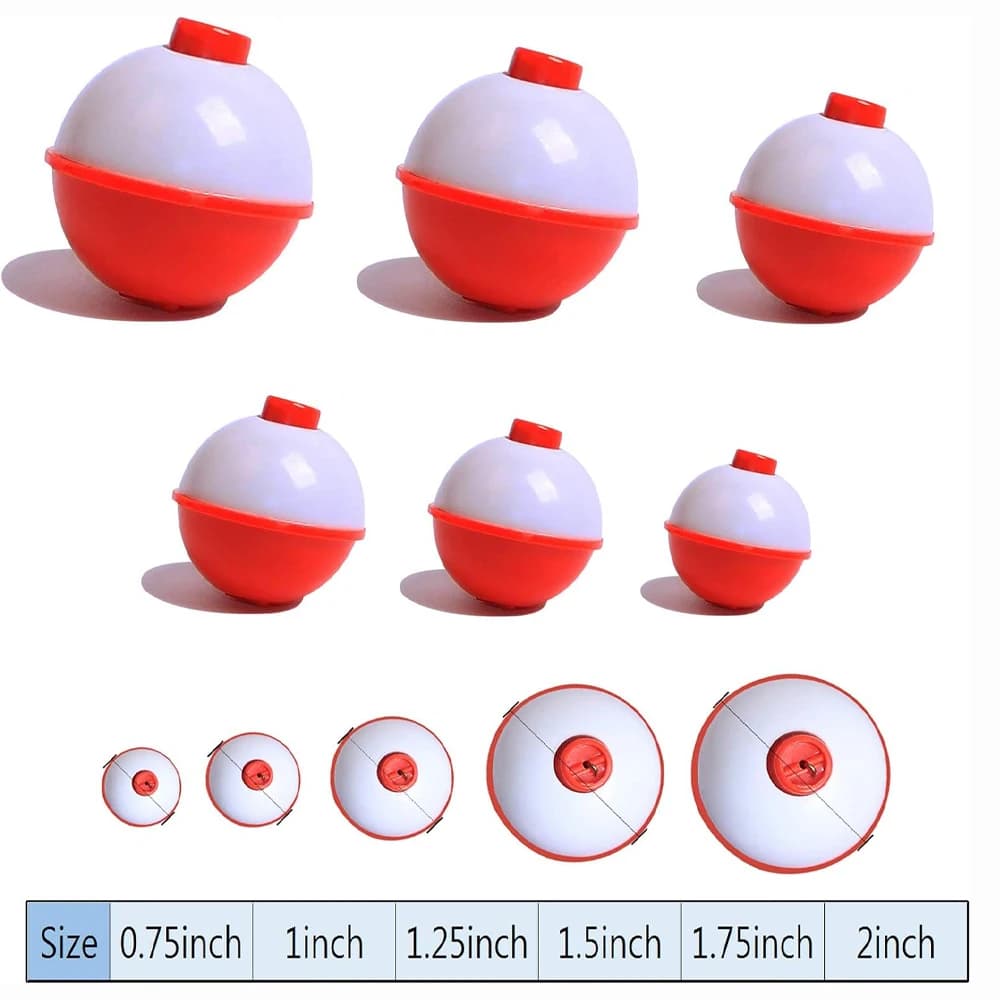 10 flotteurs coulissants ABS rouge/blanc - Bouchons pêche ronds avec bouton poussoir
