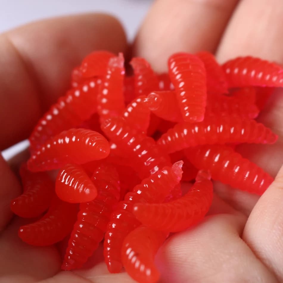 Leurre souple silicone 2cm appât vers pain hiver 50 pièces leurre brillant pêche truite