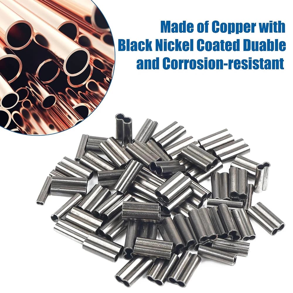 50 pièces manchons de sertissage cuivre double barillet pour bas de ligne pêche - Connecteurs tube crimp PRO BEROS