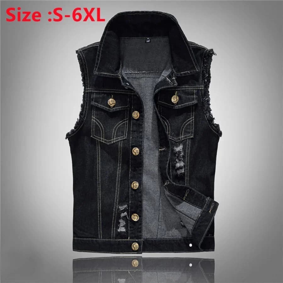 Veste sans manches denim jean homme 2025 mode cowboy extérieur gilet noir bleu veston
