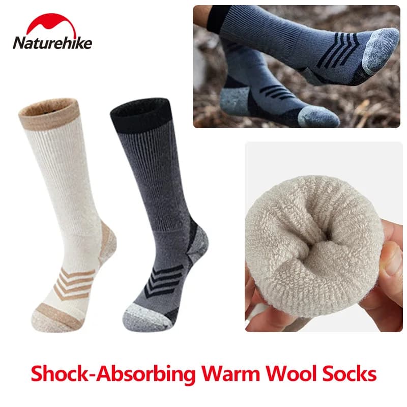 Chaussettes laine mérinos Naturehike randonnée pêche épaisses mi-mollet sport confort performance